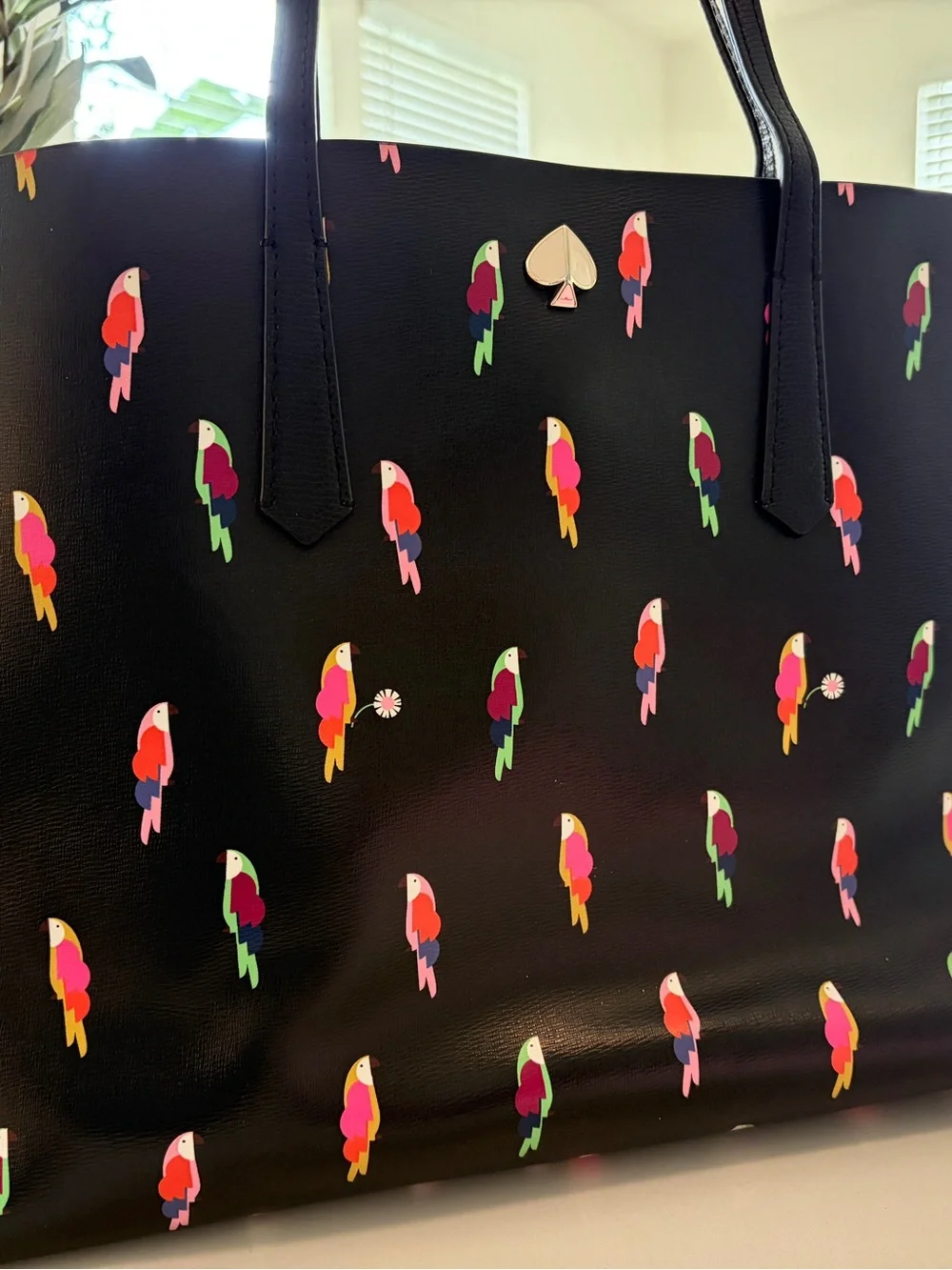 kate spade Black Tote with Multicolor Parrot Print